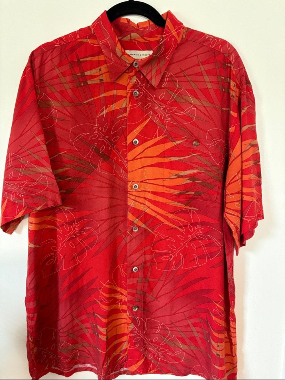Preswick & Moore Red and Orange Tropical Short-Sleeve Button-Down Shirt